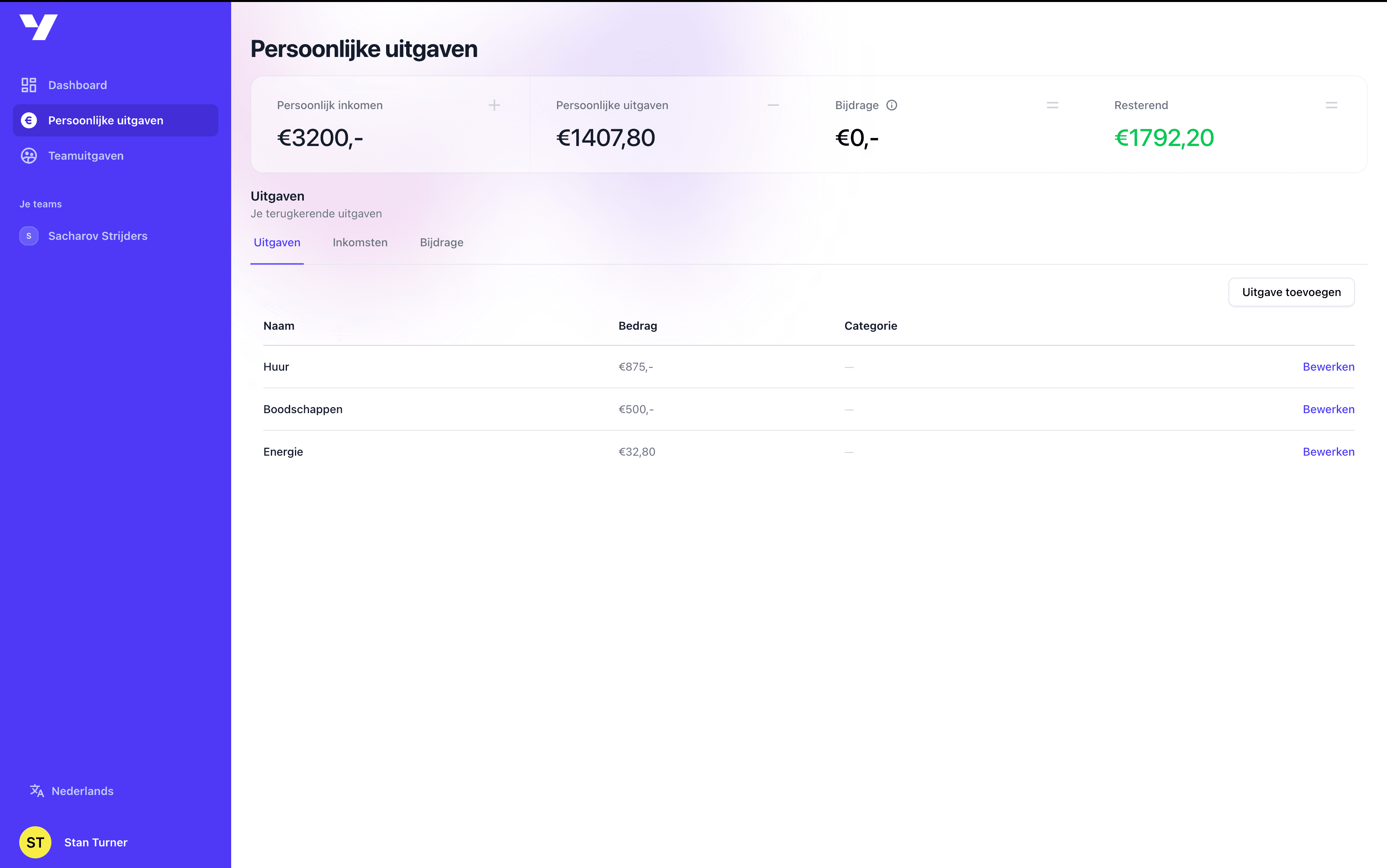 Finance Manager dashboard
